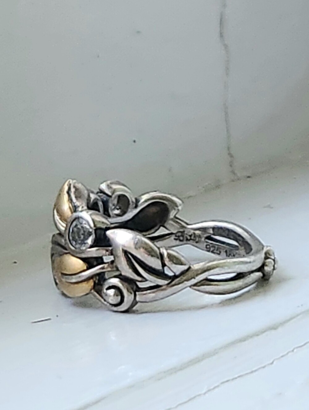 BARBARA BIXBY 18K STERLING VINE & WHITE TOPAZ RING SIZE 8 - Picture 7 of 11